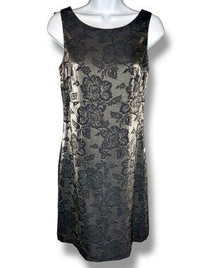 Vintage 90s Ann Taylor Silver Metallic Floral Dress Sleeveless Party